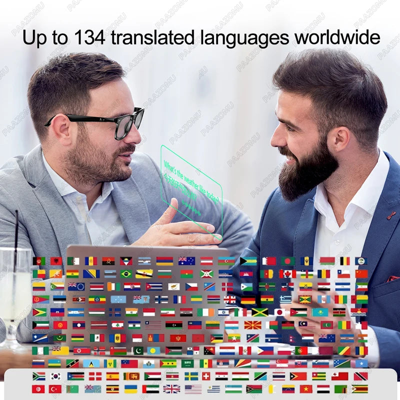 Upgrade Smart Glasses 134 Online Languages AI Automatic Translation Conversation with Speaker UV Protected Bluetooth Sunglasses