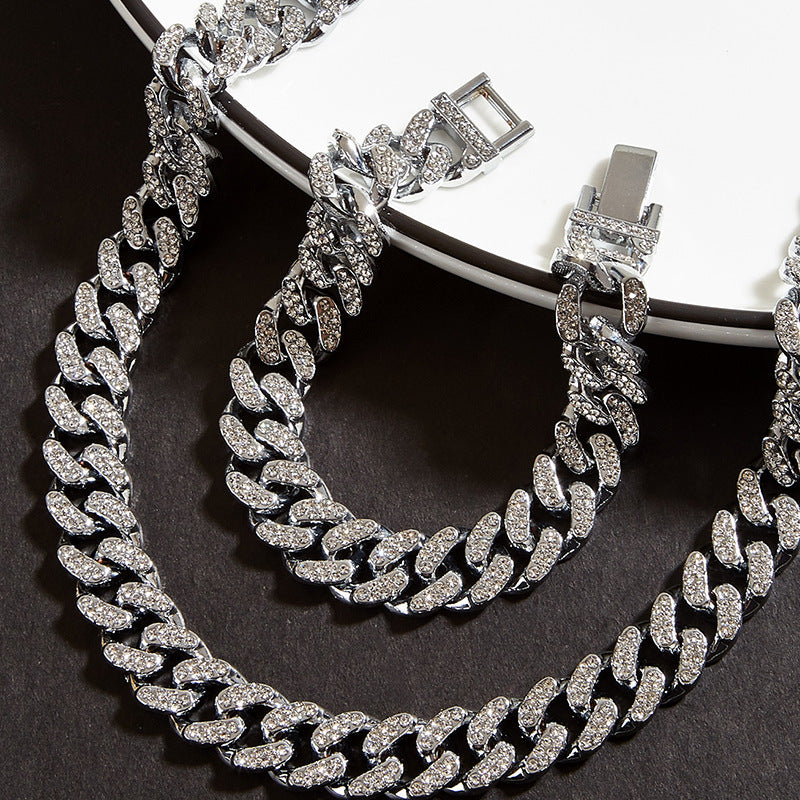 Men's Geometric Cuban Chain Necklace Bracelet Set