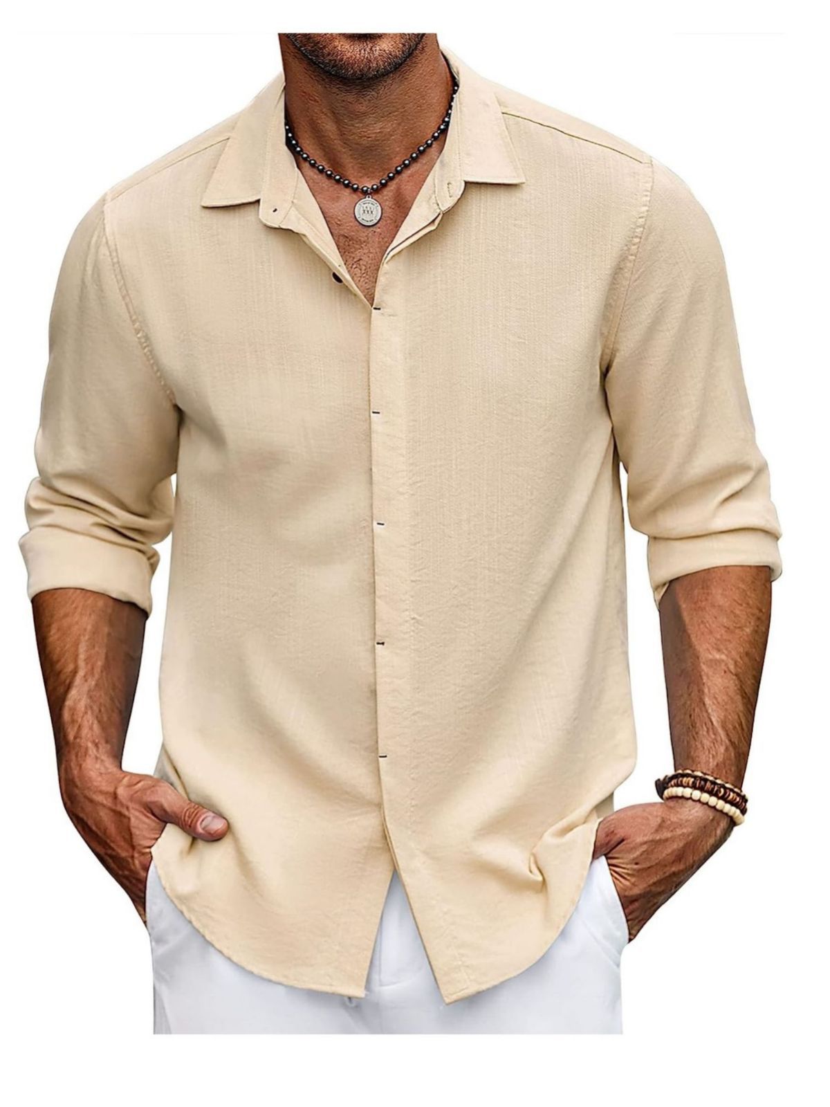 Solid-color collarless shirt