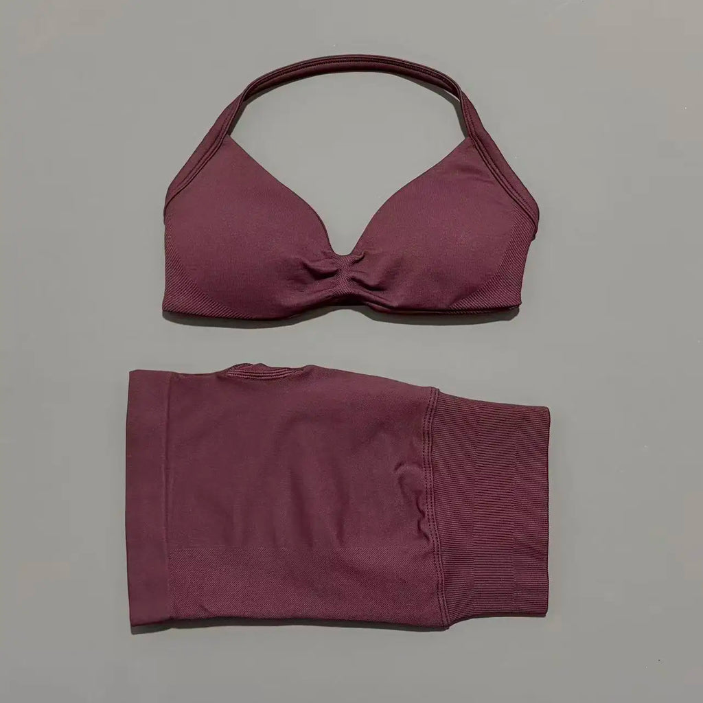 2 Piece Impact Sports Set Women Strappy Yoga Bra Gym Workout Scrunch Shorts Sports Suit Fitness Clothes Seamless Yoga Set