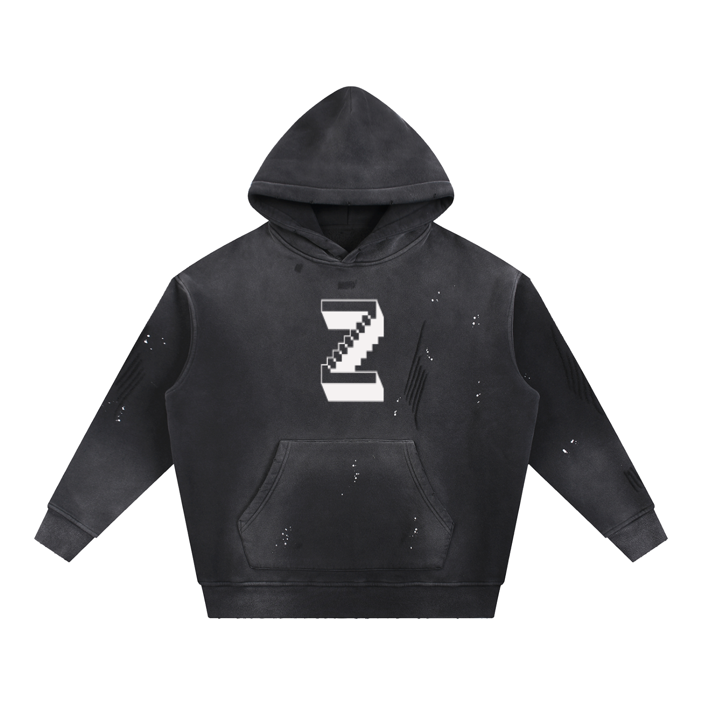 Vintage Washed Frayed Fleece Hoodie