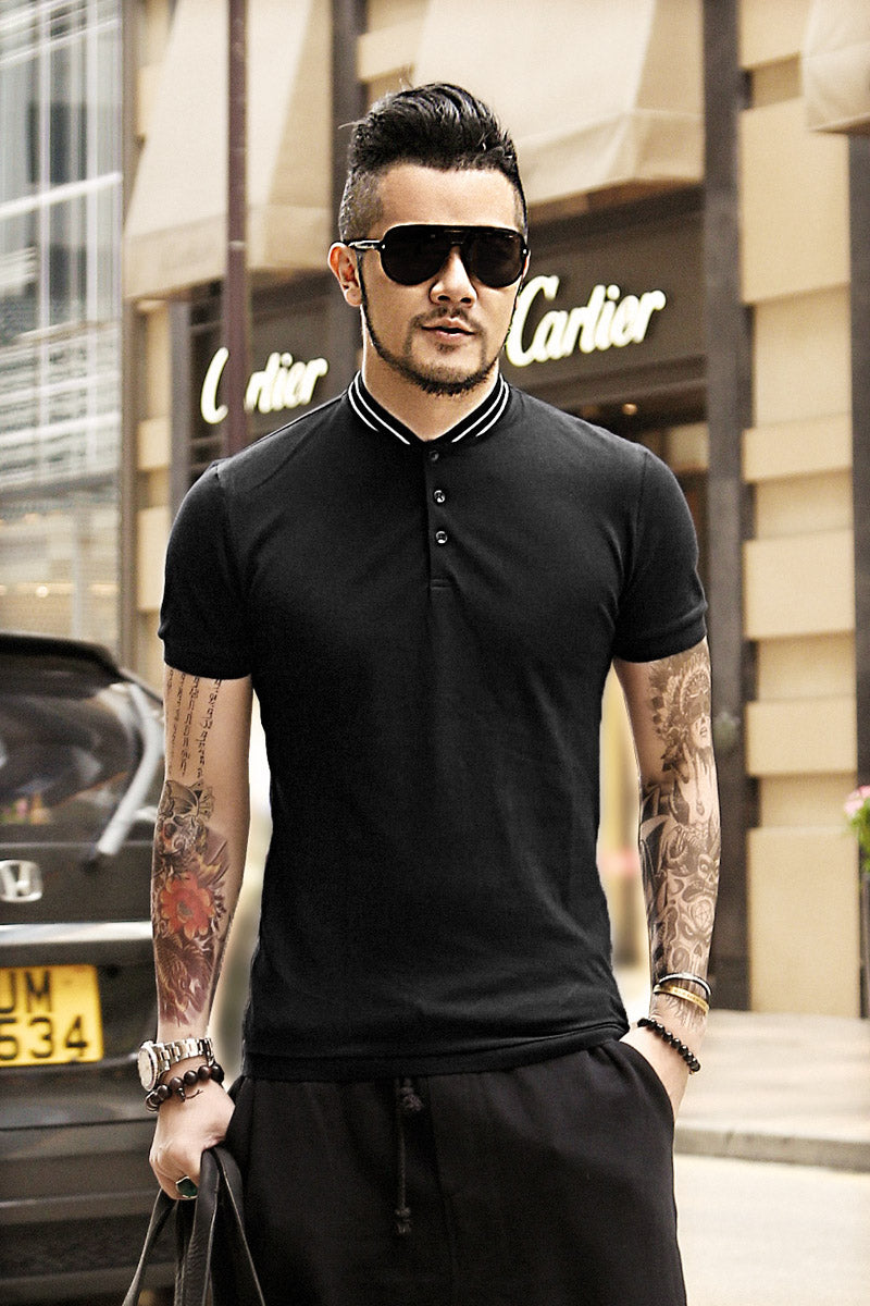 Stand Collar Polo Shirt, Short Sleeve