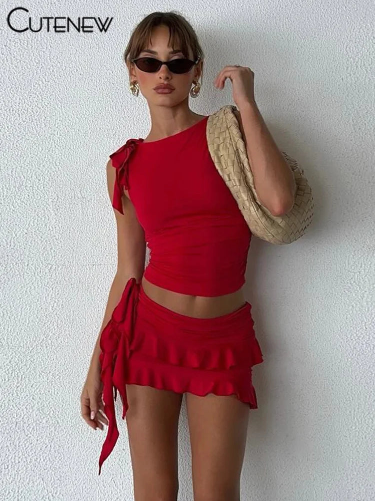 NIBBER Women's Halter Lace-up Two Pieces Sets
