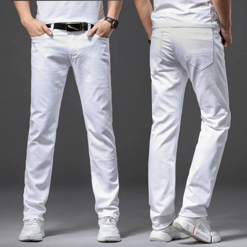 Men Slim White Stretch Pants