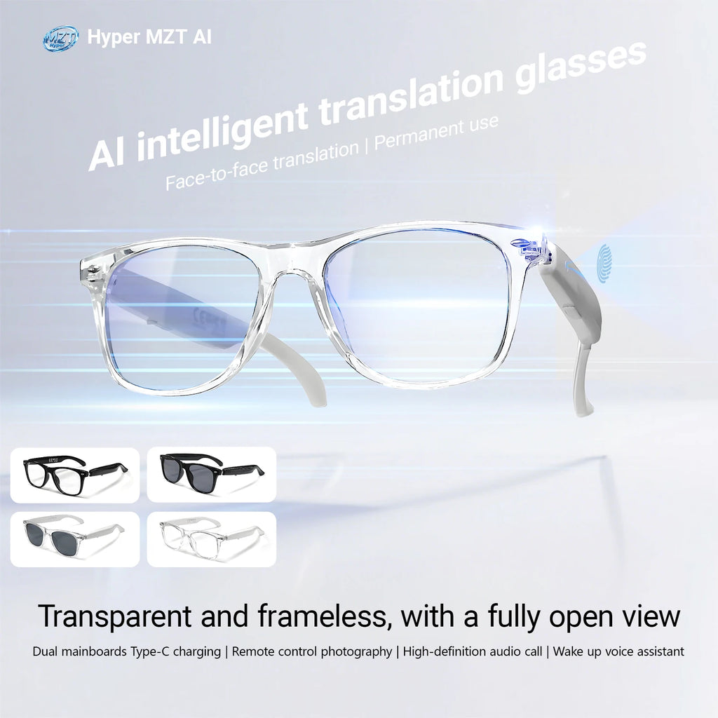 Smart AI translate Glasses Men woman BT Sunglasses Voice assistant Anti Blue Light Lens for Outdoor Sports Cycling Music Talking