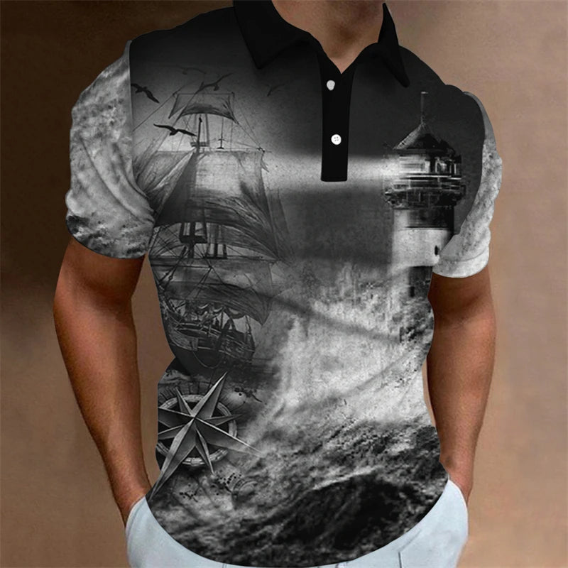 Vintage Man Polo Shirts 3D Sailing Print Summer Short-Sleeve Clothing Men Casual Streetwear Fashion Loose Men' Daily Wear New