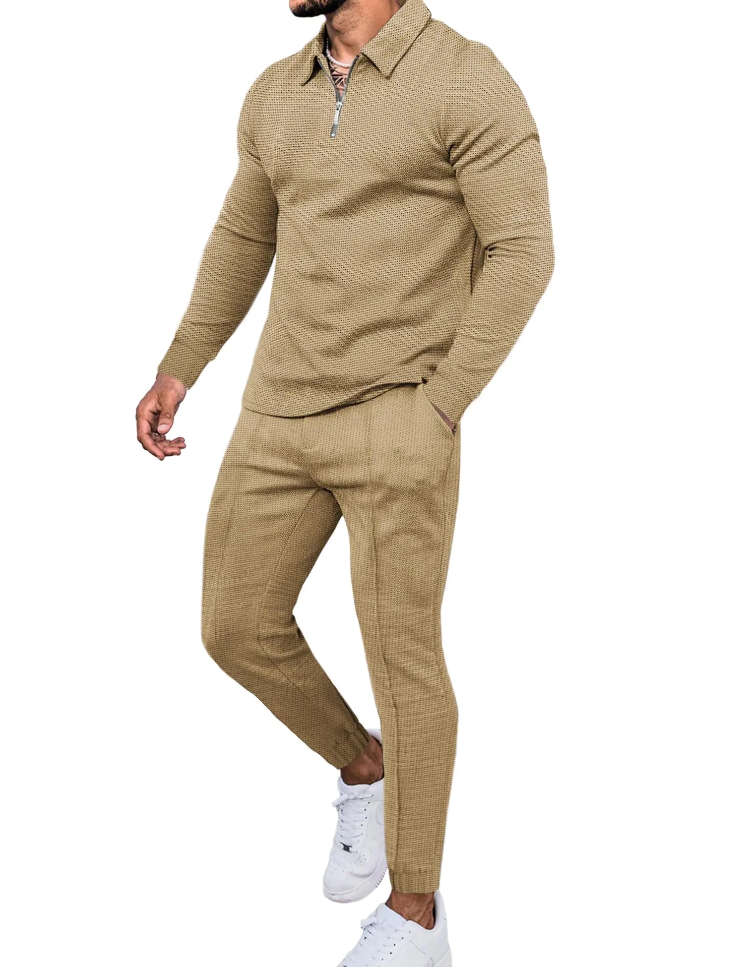 LecGee Mens Zipper Polo suits Jogging Sweatsuits