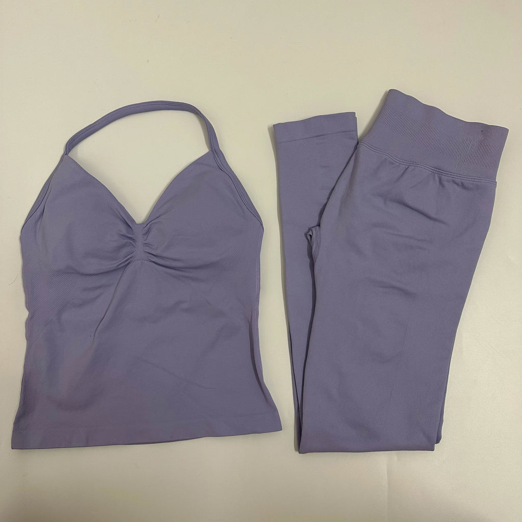 2 Pieces Set Yoga Leggings Set Women Backless Tank Tops High Waist Scrunch Gym Suit Fitness Clothes Outfit Yoga Set