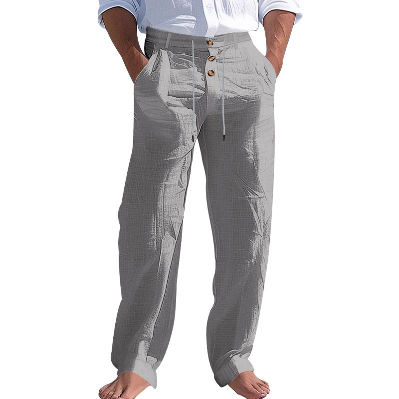 Linen Drawstring Pants Straight Leg Casual Trousers