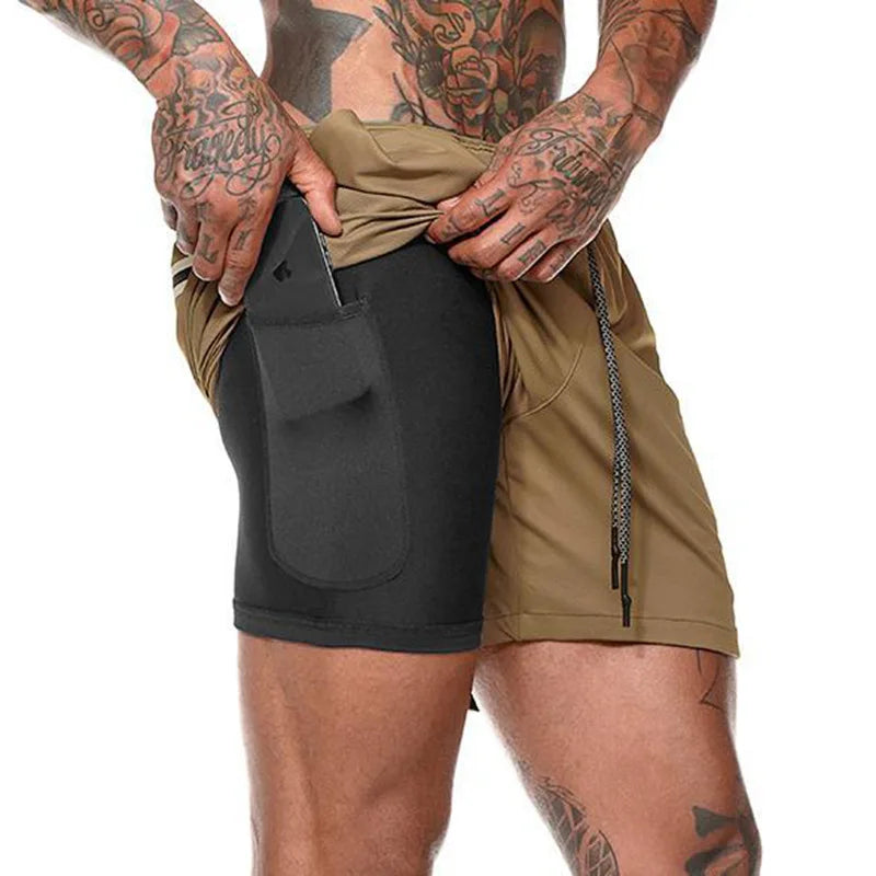 2 in 1 Compression Shorts for Men Gym Workout Running Shorts with Phone Pockets Athletic Quick Dry Activewear Training Jogging