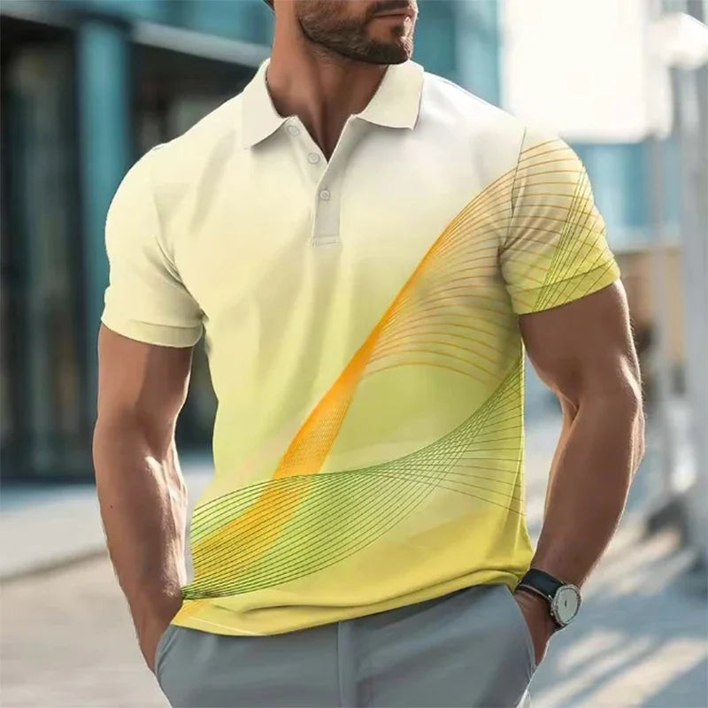 Summer Men's Short-sleeved Breathable Button Up 3D Digital Printed Polo Shirt Casual Simple Pattern Popular Top in America