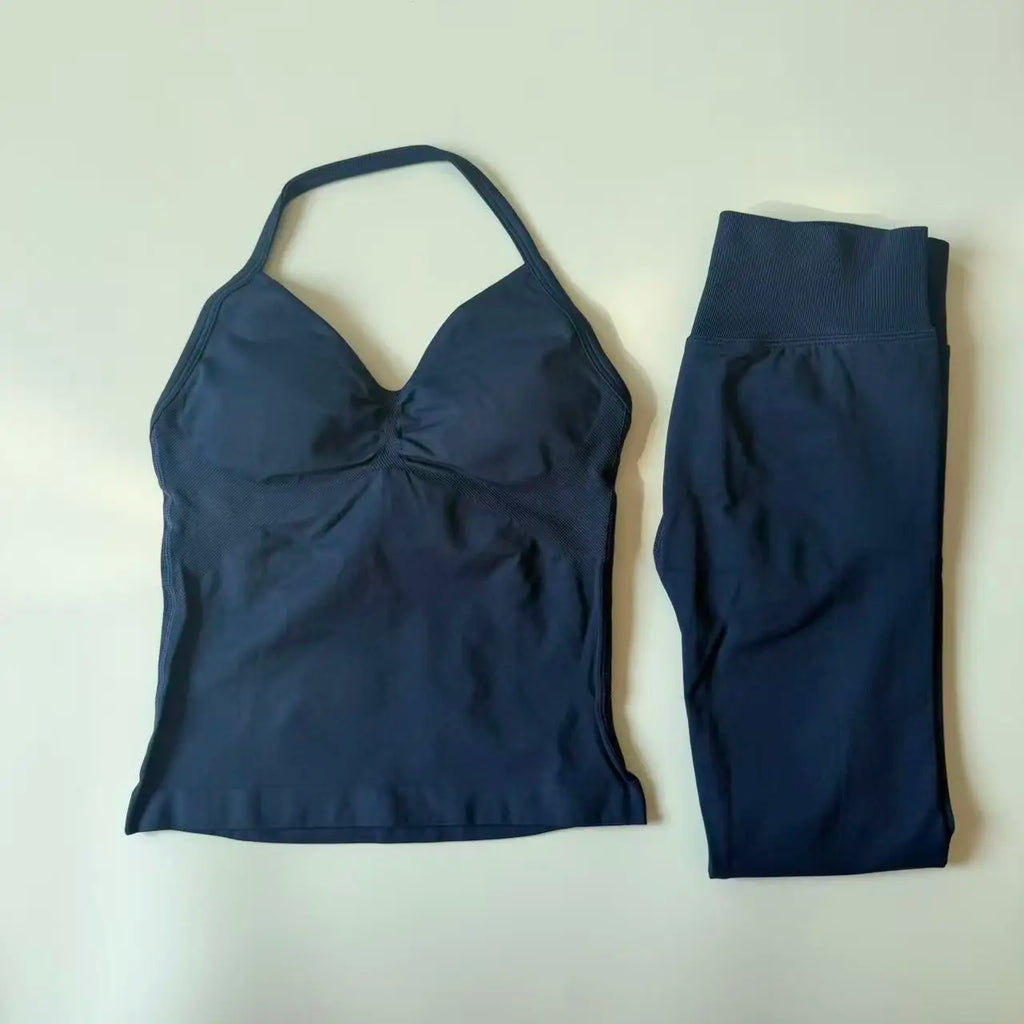 2 Pieces Set Yoga Leggings Set Women Backless Tank Tops High Waist Scrunch Gym Suit Fitness Clothes Outfit Yoga Set