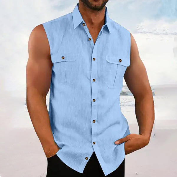 Men's Casual Sleeveless Lapel Shirt