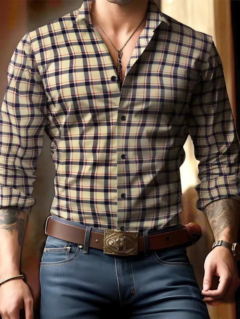 Check Print Long Sleeve Luxury Shirt