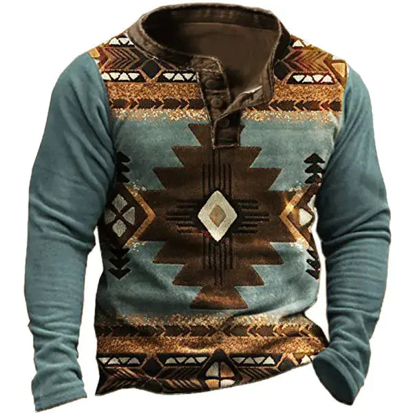 Vintage Print Long Sleeve Polo