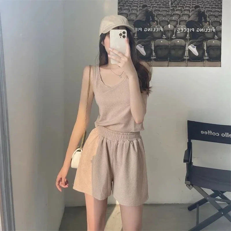 Tank Top Woman Shorts New in Matching Novelty Bottom Outfit Casual Stylish Full Light Features Kit Short Sets for Women 2 Pieces