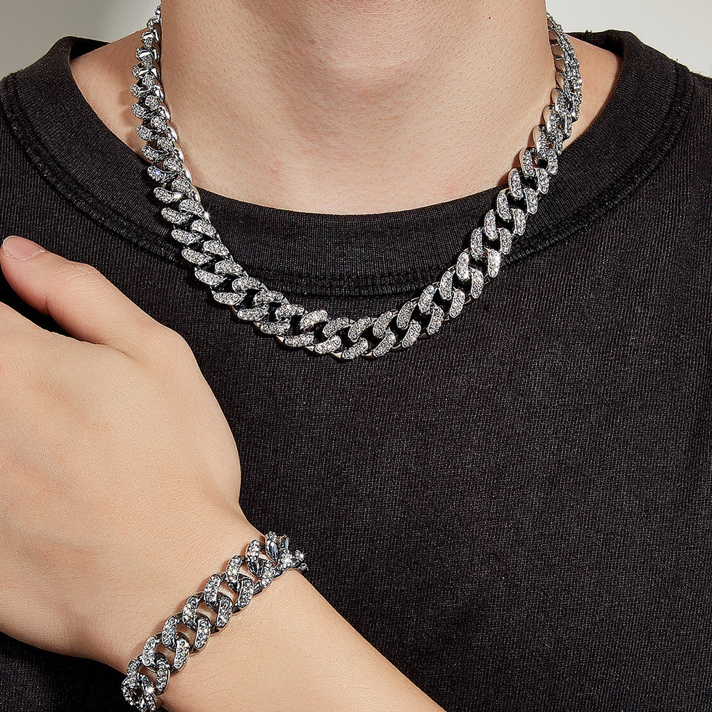 Men's Geometric Cuban Chain Necklace Bracelet Set