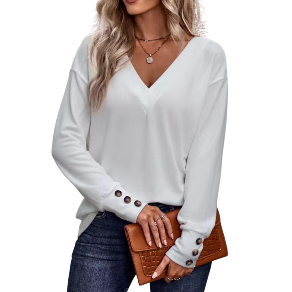 Blouses For Women Plus Size Tops For Women V Neck Long Sleeve Shirts For Women Tunic Tops To Wear With Leggings Tops For Women Casual Fall Solid Off Shoulder Pullover Tunic Tops 2024 White L