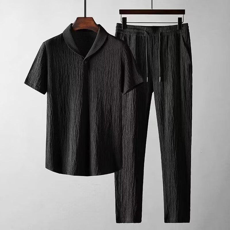 The Cuban Collar Short-Sleeved Two-Piece Set