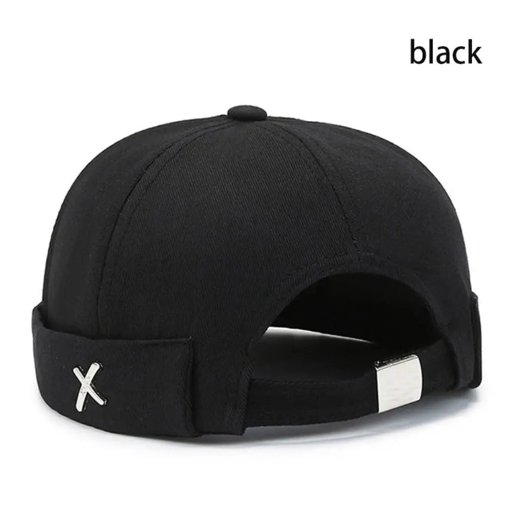 Casual Retro Brimless Hat PU Leather Adjustable Melon Skin Caps Solid Color Docker Cap Autumn Winter
