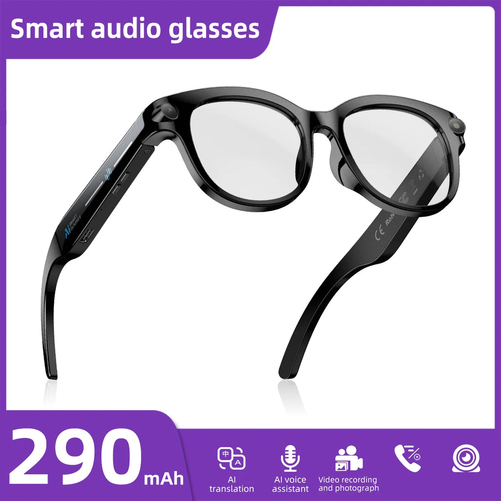 NEW AI Smart Glasses HD Camera LED light AI Translation Dialogue 290mAh Battery Meeting Video Record Outdoor Sports Sunglasses