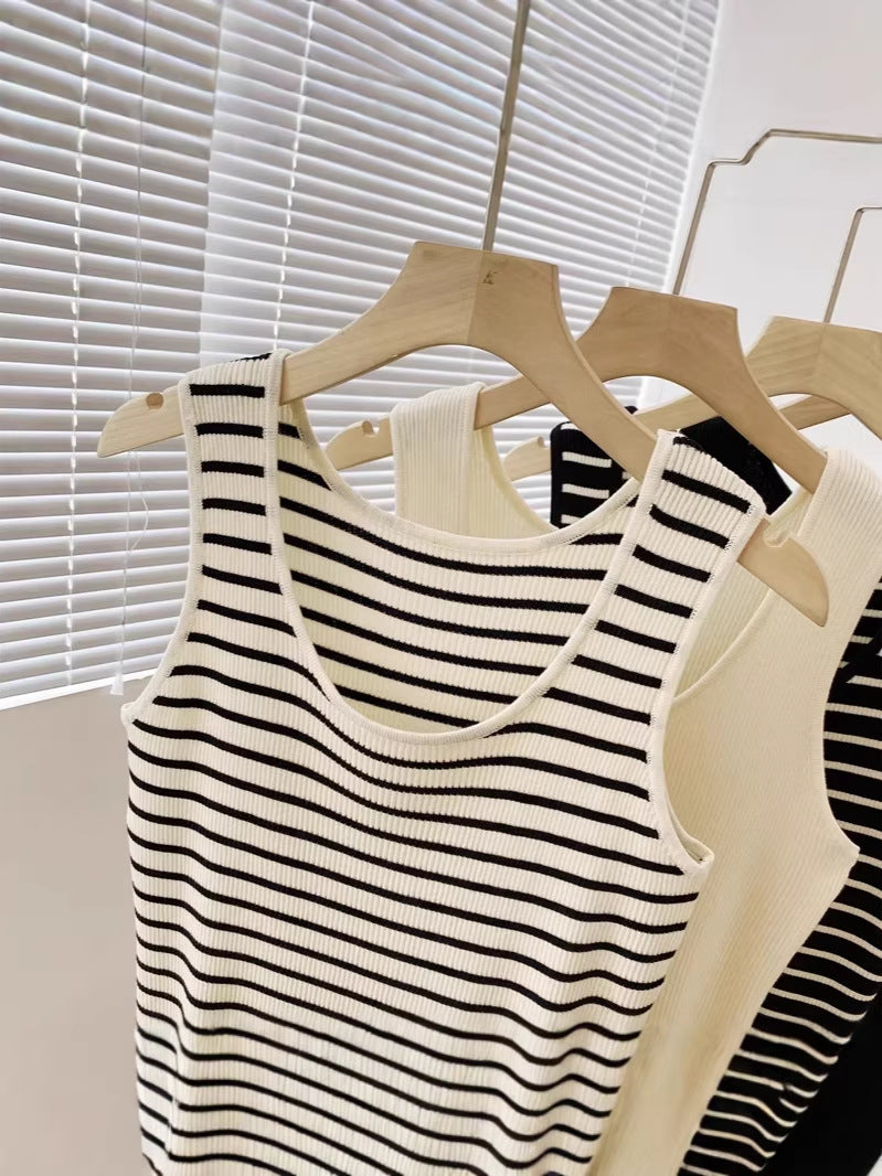 Striped U-Neck Knitted Vest for Women