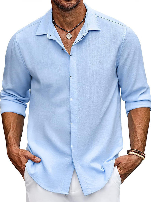Solid-color collarless shirt