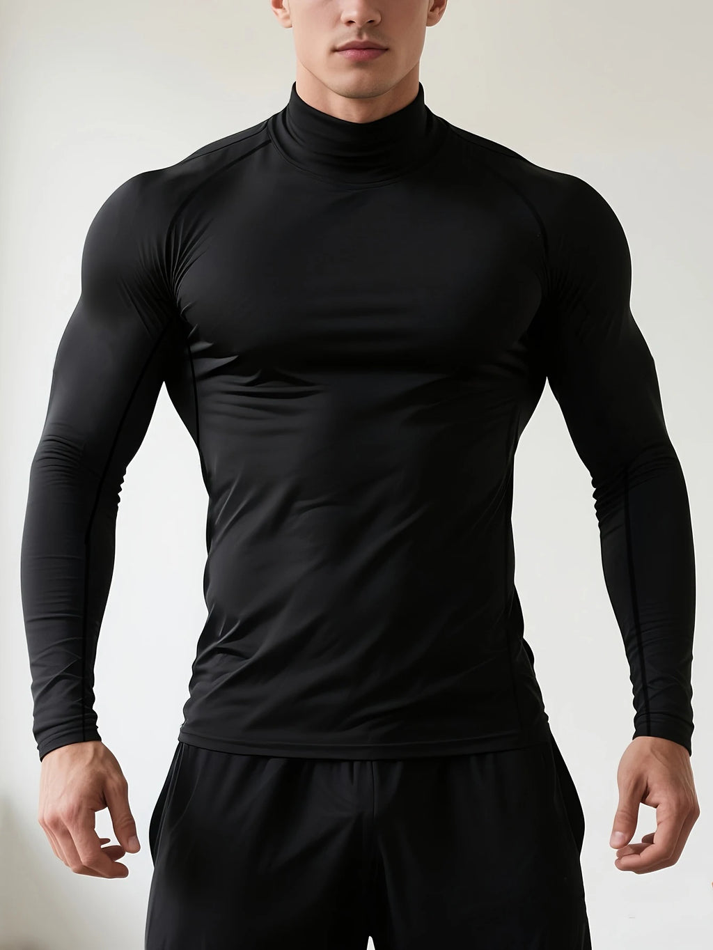 Men’s Black Raglan Mock Neck Compression Sports Top