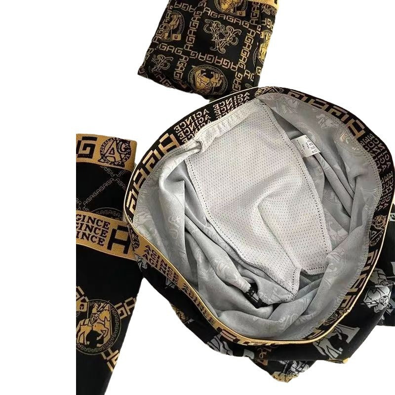 Men's Breathable Quick-Dry Boxer Shorts with Black Gold Print