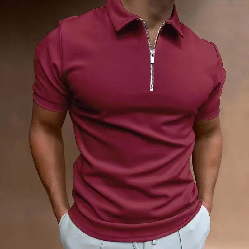 Men's Solid Color Collar Half Zipper T-shirt