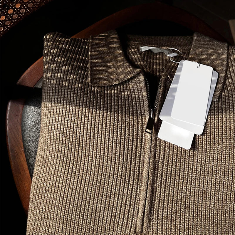 Vintage Zipper Lapel Knitted Polo Shirts