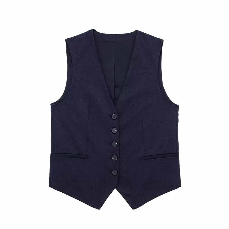 HH Fashion Vintage Sets For Women 2 Pieces Solid Linen V Neck Waistcoat Single Breasted Loose Vest Top Chic Casual Short Y2k