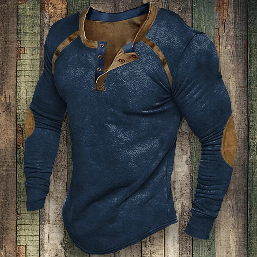 Vintage Print Long Sleeve Polo