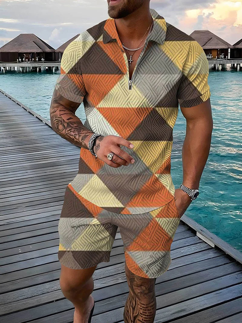 Casual Outdoor Travel Polo Shirt Shorts Suit