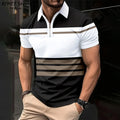 Men's Polo Shirt Striped Polo Shirt Casual Men's Top Short Sleeve Lapel Shirt White Base Gray Stripe Versatile Business Wear