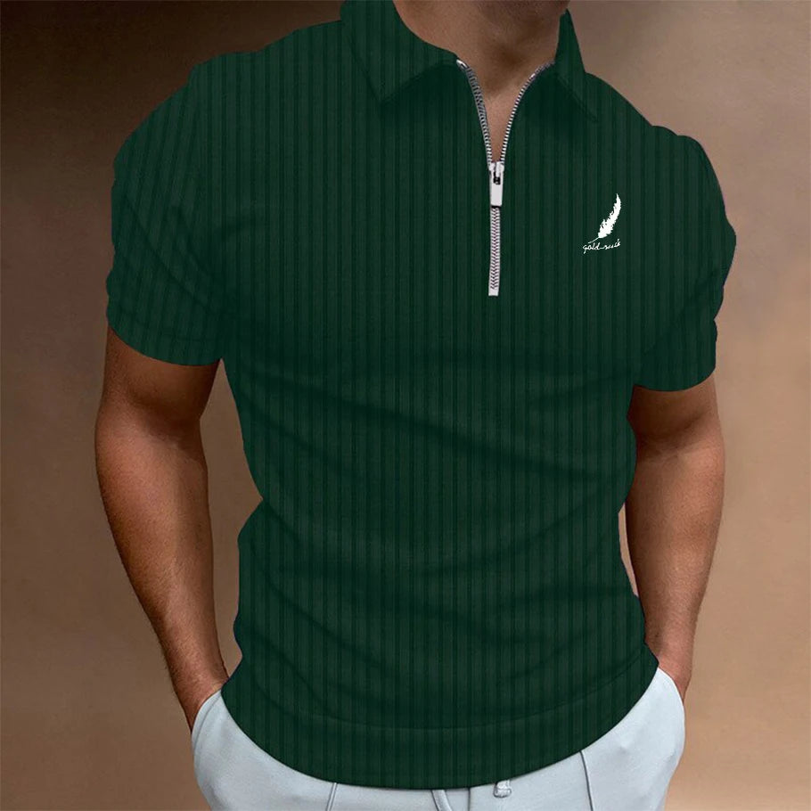 Men's Summer Half Chain Vertical Striped Short Sleeved Polo Shirt Is a Fashionable Choice for Casual Wear and Figure Enhancement