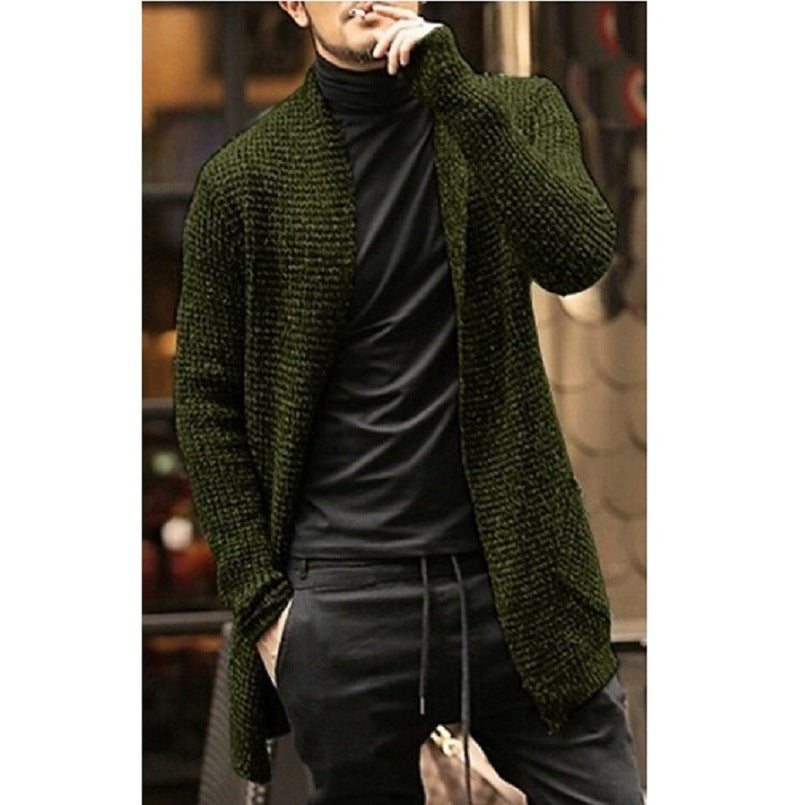 Men's Long Sleeve Cardigan Trench Coat Sweater