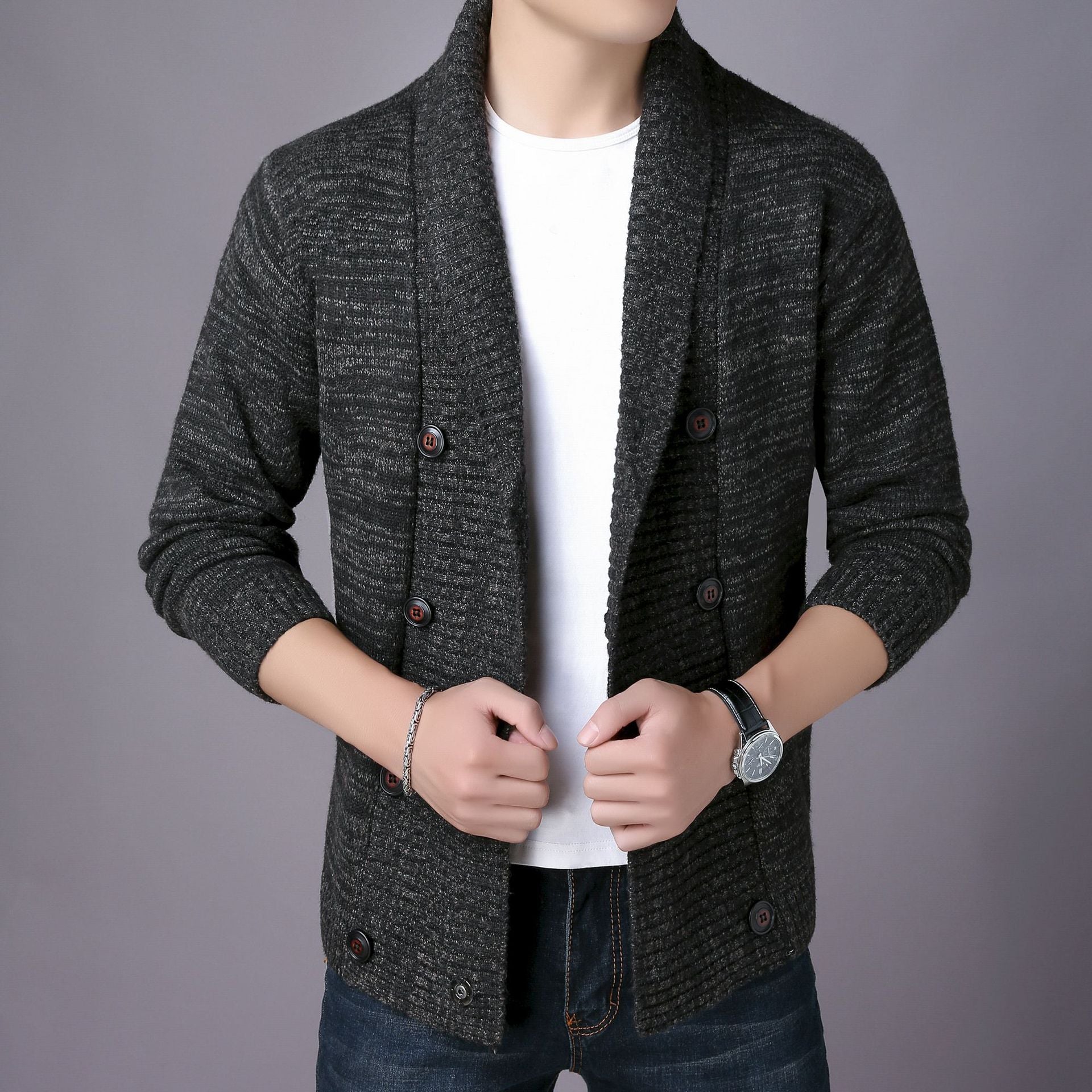 Men's Double Breasted Casual Cardigan Sweater