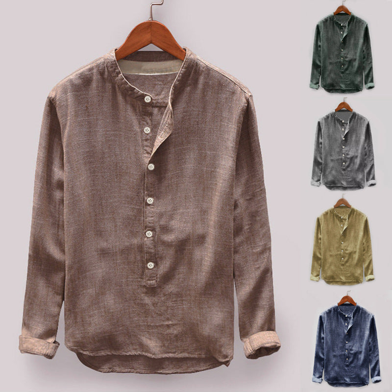 Mens Long Sleeve Stand Collar Shirt