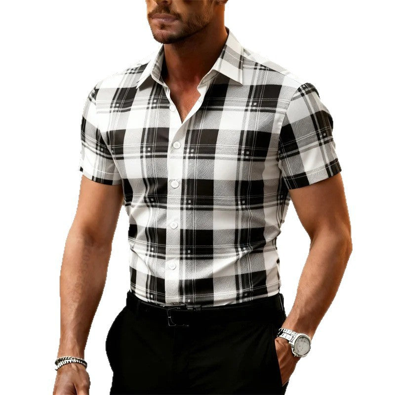 Men's Casual Short-Sleeve Plaid Shirt