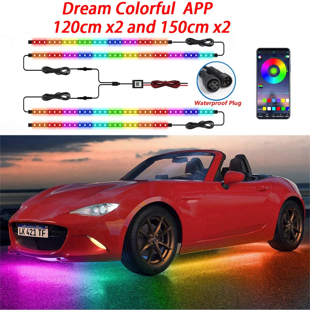 RGB Flexible Car Underglow Light Strip 12V LED Underbody Ambient Light With App Control Neon Auto Decorative Atmosphere Lamps