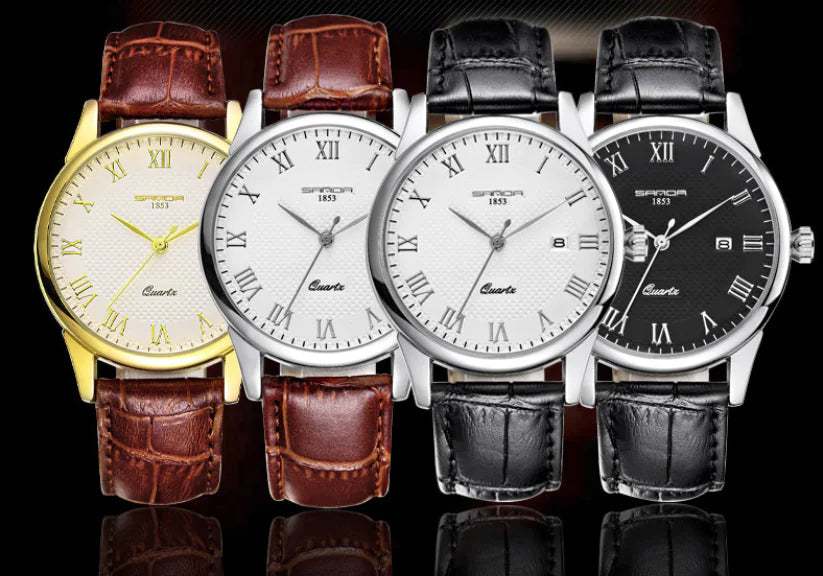 Fashionable Waterproof Couple Watches with Leather Strap