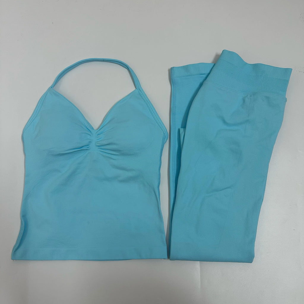 2 Pieces Set Yoga Leggings Set Women Backless Tank Tops High Waist Scrunch Gym Suit Fitness Clothes Outfit Yoga Set