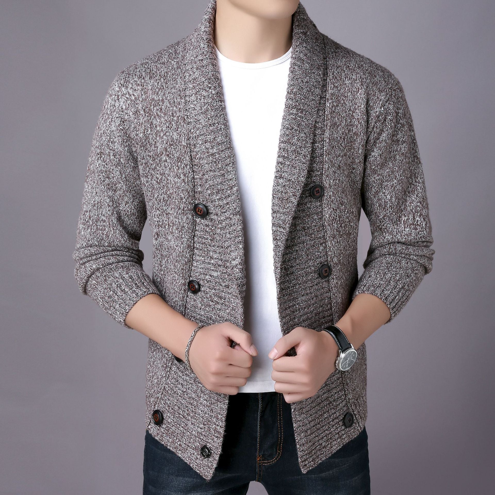 Men's Double Breasted Casual Cardigan Sweater