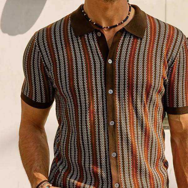 Men's Striped Short Sleeve Polo Shirt