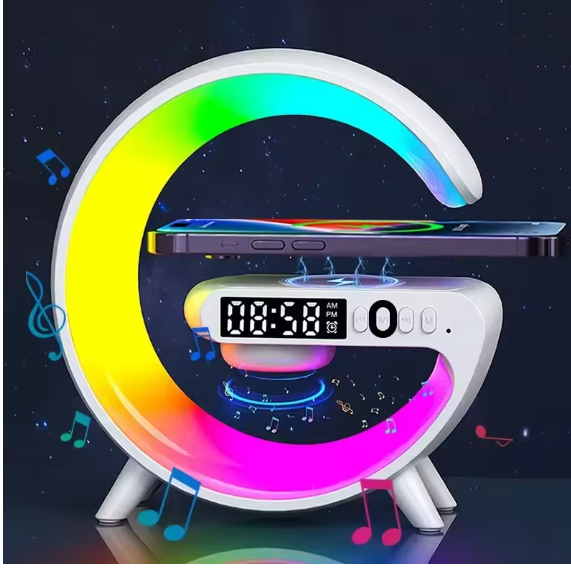 Smart G Lamp Night Light Bluetooth Speaker Wireless Charger LED RGB Alarm Clock