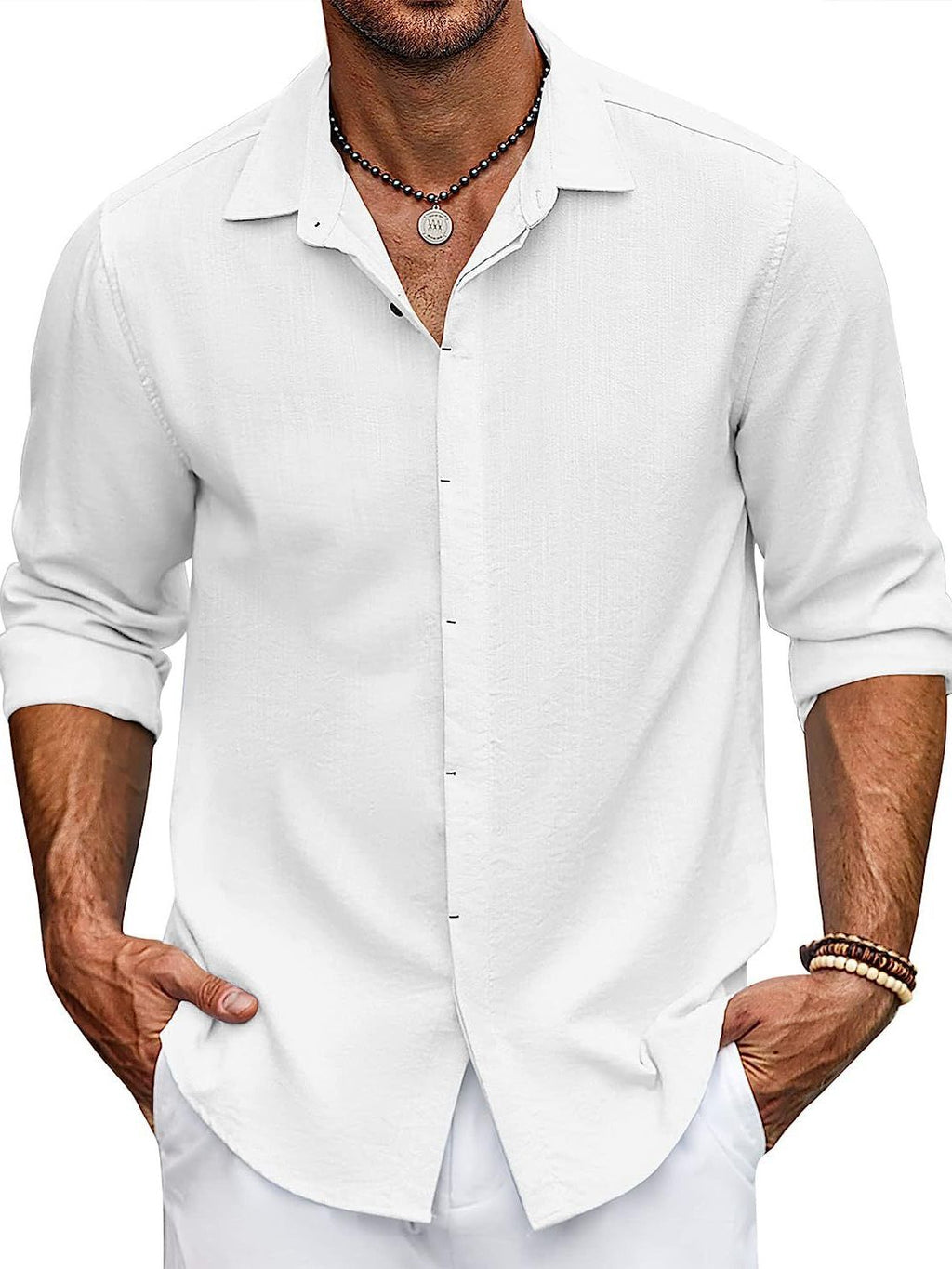Solid-color collarless shirt