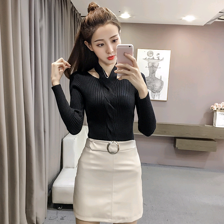 Women's Long Sleeve T-Shirt, Fashionable V-Neck Knit Top