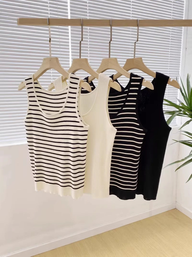 Striped U-Neck Knitted Vest for Women