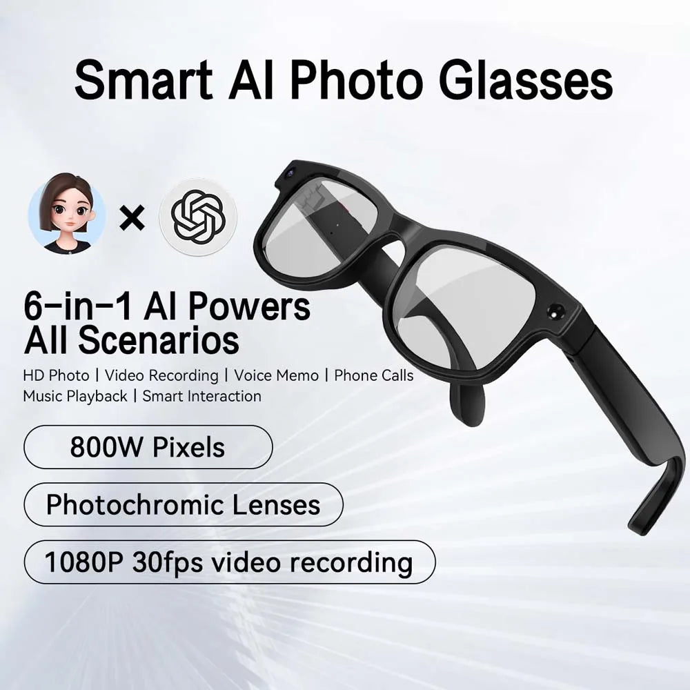 G2 AI Smart Glasses 800W Pixel Intelligent Glasses HD Shooting Video Recording Voice Call Translation Glasses Photochromic Lens